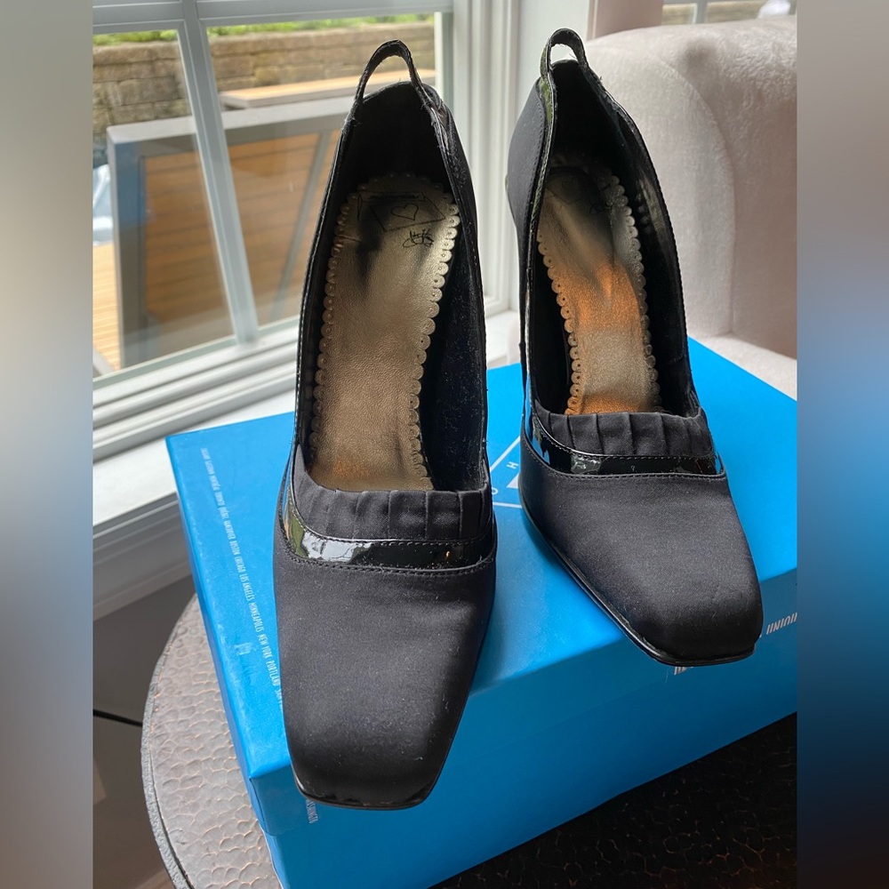 John Fluevog satin pumps.  Size 9. Never worn.